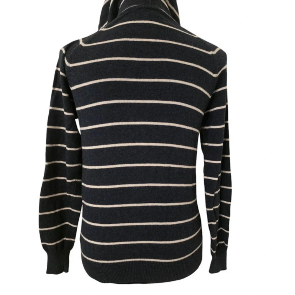 I Love H81 Sz Small Striped Pullover Lightweight Hoodie Sweater Blue and Cream‎